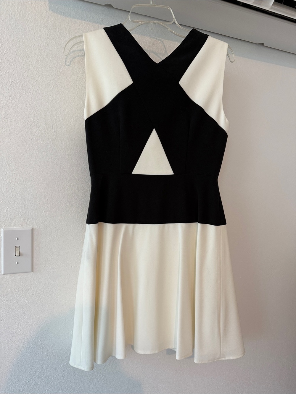 BCBGMaxAzria Black and White Sleeveless Fit-and-Flare Dress